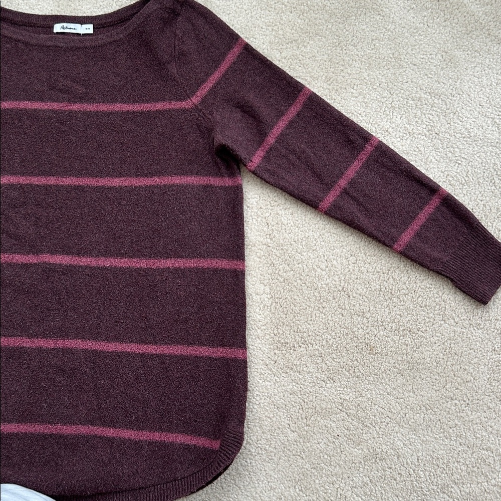 Reitmans Striped Tunic Sweater | Burgundy & Mauve Knit | Size M - Picture 3 of 4